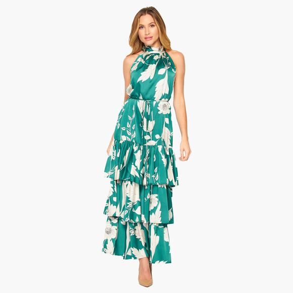 NWT VICI Floral Sleeveless Halter Neck Tiered Maxi Dress (Green | Size S) - Picture 1 of 9